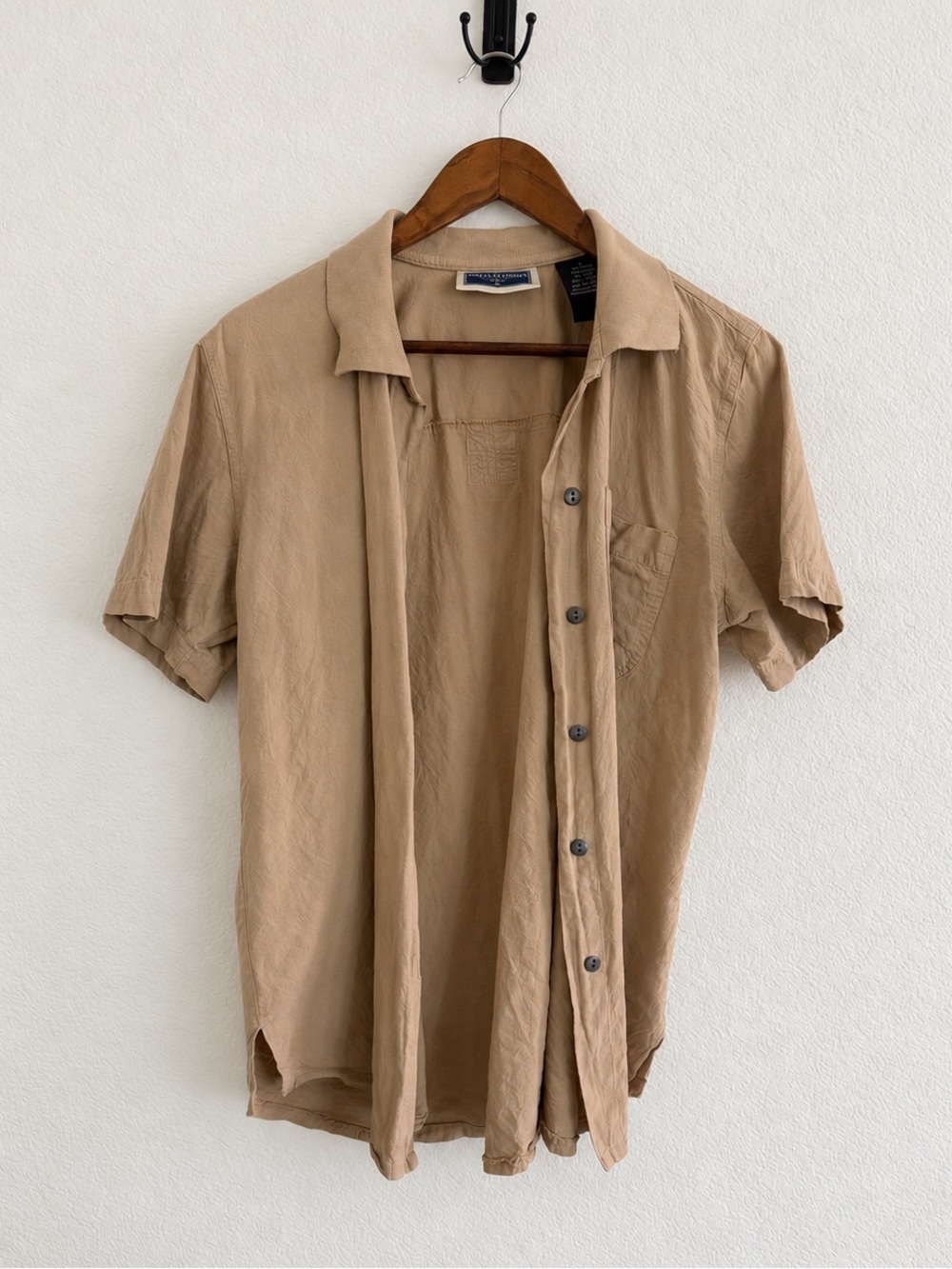 Erika Classics Tan 100% Cotton Short Sleeve Button Up Shirt Size S